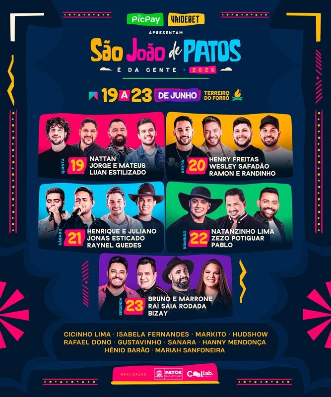 Patos lança programação oficial do São João 2025 com grandes atrações; confira